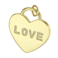 Cubic Zirconia Micro Pave Brass Pendant, Heart, gold color plated, micro pave cubic zirconia Approx 4mm 