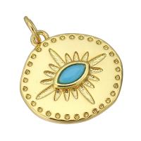Brass Jewelry Pendants, with Plastic, Flat Round, gold color plated Approx 3mm 