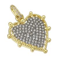 Cubic Zirconia Micro Pave Brass Pendant, Heart, gold color plated, micro pave cubic zirconia Approx 3mm 