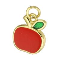 Enamel Brass Pendants, Apple, gold color plated, red Approx 3mm 