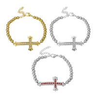 Stainless Steel Charm Bracelet, Cross, plated, Unisex & micro pave cubic zirconia 40*23mm,4.5mm Approx 8.5 Inch 