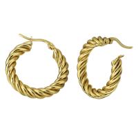 Boucle d'oreille en acier inoxydable Hoop, Placage de couleur d'or, pour femme, 5*34mm, Vendu par paire
