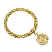 Stainless Steel Charm Bracelet, gold color plated, tree of life design & for woman, 19*24mm,6mm Approx 6 Inch 