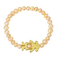 Stainless Steel Charm Bracelet, with Plastic Pearl, for woman, 4*5.5mm,20*15mm Approx 5.4 Inch 