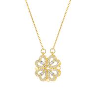 Cubic Zircon Micro Pave Brass Necklace, with stainless steel chain, with 2.36inch extender chain, Four Leaf Clover, plated, micro pave cubic zirconia & for woman & hollow 17mm Approx 15.75 Inch 