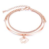 Brass Bracelets, with 1.57inch extender chain, rose gold color plated, Double Layer & for woman Approx 6.3 Inch 