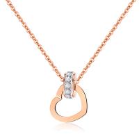 Cubic Zirconia Stainless Steel Necklace, with 2.56inch extender chain, Heart, rose gold color plated, micro pave cubic zirconia & for woman Approx 16.14 Inch 