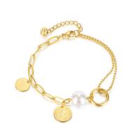 Stainless Steel Charm Bracelet, with Plastic Pearl, with 1.57inch extender chain, plated, Unisex Approx 6.89 Inch 