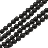 Natürliche Lava Perlen, rund, DIY, schwarz, 12x12x12mm, Länge:38 cm, verkauft von Strang