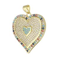 Cubic Zirconia Micro Pave Brass Pendant, Heart, gold color plated, DIY & micro pave cubic zirconia, multi-colored Approx 2mm 