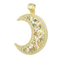 Cubic Zirconia Micro Pave Brass Pendant, Moon, gold color plated, DIY & micro pave cubic zirconia, multi-colored Approx 3mm 