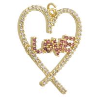 Cubic Zirconia Micro Pave Brass Pendant, Heart, gold color plated, DIY & micro pave cubic zirconia, golden Approx 2mm 