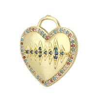 Cubic Zirconia Micro Pave Brass Pendant, Heart, gold color plated, DIY & micro pave cubic zirconia, multi-colored Approx 6mm 