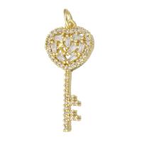 Cubic Zirconia Micro Pave Brass Pendant, Key, gold color plated, DIY & micro pave cubic zirconia, golden Approx 3mm 