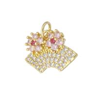 Cubic Zirconia Micro Pave Brass Pendant, gold color plated, DIY & micro pave cubic zirconia, multi-colored Approx 2mm 