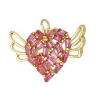 Colgante de Micro Pavé de Zirconía Cúbica, metal, Corazón, chapado en color dorado, Bricolaje & micro arcilla de zirconia cúbica, Rojo, 26x16x3mm, agujero:aproximado 3mm, Vendido por UD