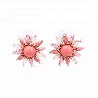 Acrylic Stud Earring, Zinc Alloy, with Acrylic, zinc alloy post pin, Flower, gold color plated, for woman & faceted, pink, 17.67mm 