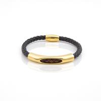 Titanium Steel Bracelet & Bangle, with PU Leather, gold color plated, Unisex, black, 5.8mm Approx 8.27 Inch 