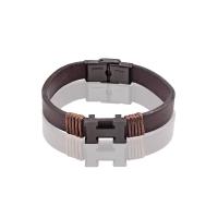 PU Leather Cord Bracelets, with Magnet & Titanium Steel, black ionic, Unisex, dark brown, 10mm Approx 7.48 Inch 