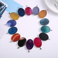 Agate Brass Pendants, with Brass, Ellipse, silver color plated, fashion jewelry 