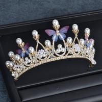 Bridal Tiaras, Zinc Alloy, with Plastic Pearl, gold color plated, for children & with rhinestone 