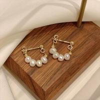 Sterling Silver Pearl Drop Earring, Zinc Alloy, with Freshwater Pearl, gold color plated, Korean style & for woman 