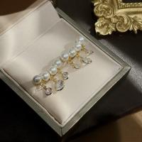 Zinc Alloy Rhinestone Drop Earring, with Plastic Pearl, gold color plated, Korean style & for woman & with rhinestone 