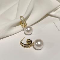 Zinc Alloy Rhinestone Drop Earring, with Plastic Pearl, gold color plated, Korean style & for woman & with rhinestone 