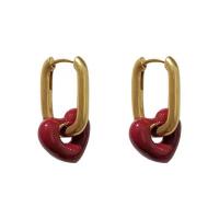 Huggie Hoop Drop Earring, Brass, Heart, gold color plated, Korean style & for woman 