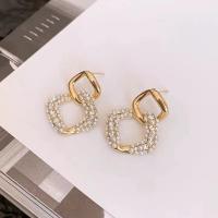 Rhinestone Brass Drop Earring, Square, gold color plated, Korean style & for woman & with rhinestone & hollow 