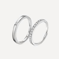 Couple Finger Rings, 925 Sterling Silver, platinum color plated, Adjustable & micro pave cubic zirconia 