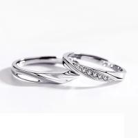 Couple Finger Rings, 925 Sterling Silver, platinum color plated, Adjustable & with rhinestone 