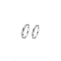 Couple Finger Rings, 925 Sterling Silver, platinum color plated, Adjustable & with letter pattern 
