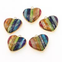Impression Jasper Pendants, with Zinc Alloy, Heart, mixed colors 