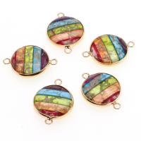 Impression Jasper Connector, with Zinc Alloy, Round, mixed colors 