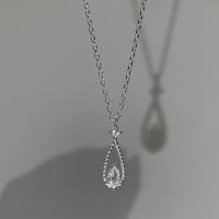 Cubic Zircon Micro Pave Brass Necklace, micro pave cubic zirconia & for woman, silver color cm 