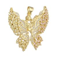 Cubic Zirconia Micro Pave Brass Pendant, Butterfly, gold color plated, DIY & micro pave cubic zirconia, golden Approx 3mm 