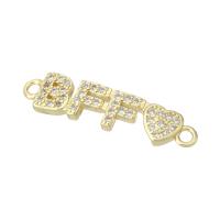Cubic Zirconia Micro Pave Brass Connector, Alphabet Letter, gold color plated, DIY & micro pave cubic zirconia, golden Approx 2mm 