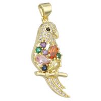 Cubic Zirconia Micro Pave Brass Pendant, Bird, gold color plated, DIY & micro pave cubic zirconia, multi-colored Approx 3mm 