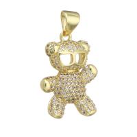 Cubic Zirconia Micro Pave Brass Pendant, Bear, gold color plated, DIY & micro pave cubic zirconia, golden Approx 3mm 