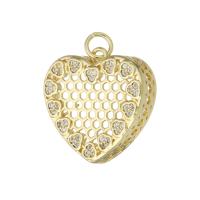 Cubic Zirconia Micro Pave Brass Pendant, Heart, gold color plated, DIY & micro pave cubic zirconia, golden Approx 3mm 