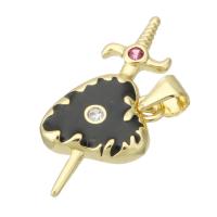 Cubic Zirconia Micro Pave Brass Pendant, gold color plated, DIY & micro pave cubic zirconia & enamel, black Approx 3mm 