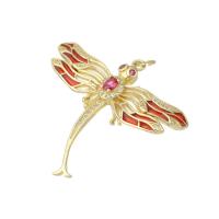 Cubic Zirconia Micro Pave Brass Pendant, Dragonfly, gold color plated, DIY & micro pave cubic zirconia & enamel, red Approx 3mm 