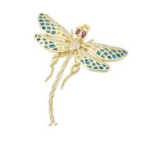 Cubic Zirconia Micro Pave Brass Pendant, Dragonfly, gold color plated, DIY & micro pave cubic zirconia & enamel, blue Approx 2mm 