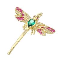 Cubic Zirconia Micro Pave Brass Pendant, Dragonfly, gold color plated, DIY & micro pave cubic zirconia & enamel, pink Approx 2mm 