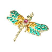 Cubic Zirconia Micro Pave Brass Pendant, Dragonfly, gold color plated, DIY & micro pave cubic zirconia & enamel, multi-colored Approx 3mm 