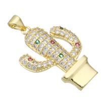 Cubic Zirconia Micro Pave Brass Pendant, Opuntia Stricta, gold color plated, DIY & micro pave cubic zirconia, multi-colored Approx 3mm 