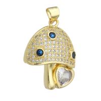 Cubic Zirconia Micro Pave Brass Pendant, mushroom, gold color plated, DIY & micro pave cubic zirconia, golden Approx 3mm 