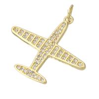 Cubic Zirconia Micro Pave Brass Pendant, Airplane, gold color plated, DIY & micro pave cubic zirconia, golden Approx 3mm 