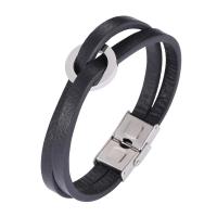 PU Leather Cord Bracelets, with 304 Stainless Steel, Vacuum Ion Plating, fashion jewelry 
